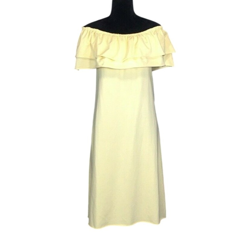 NWT Sundays NYC Dress 2 Yellow Off Shoulder‎ Midi Tee Shirt Soft Stretch Shift